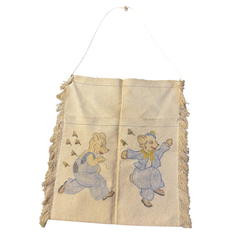 Handmade 1920s Antique Great Depression Nursery Wall Decor Illustrated Bears Art